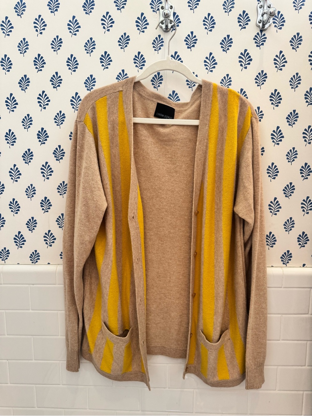 Cynthia Rowley Tan and Yellow Striped Open Cardigan